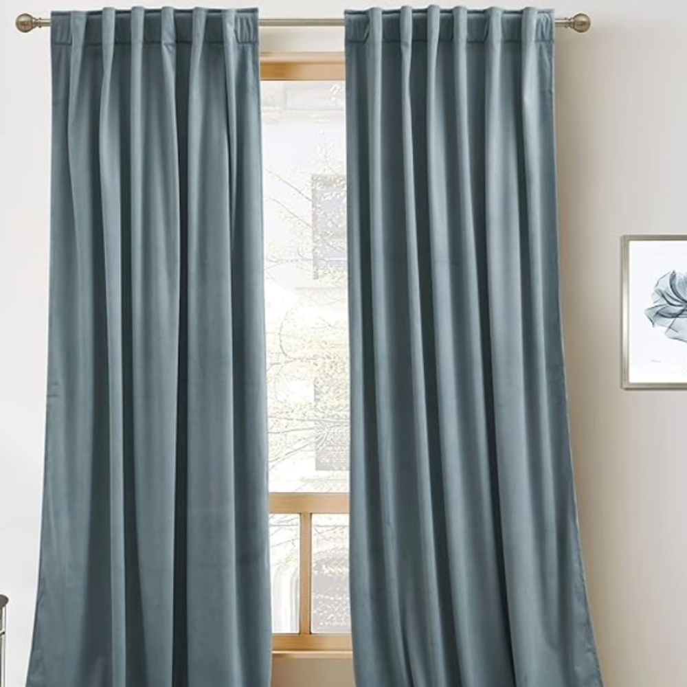 Stone Blue Velvet Black out curtains  52"x120" 2 panels